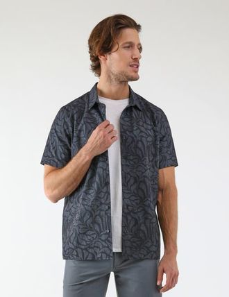Glyder Zephyr Shirt in Black/carbon Palm Daze Print at Nordstrom, Size Xx-Large