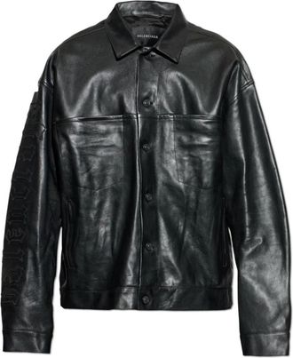 Balenciaga Shirt Jacket - Heren - Leren en Su&egrave;de Jassen - Zwart - M - Leer - Jassen