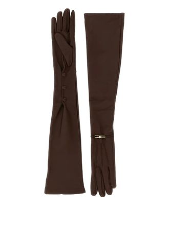 Elisabetta Franchi logo-plaque leather gloves - Brown