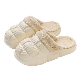 Generic Metallic Slides Women Cotton Slippers Womens Spring and Autumn with Winter Indoor Non Warm Couple Winter Furry Plush (White, 4.5)