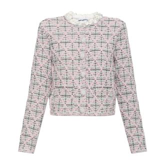 Self Portrait Jassen, Dames, Roze, L, Tweed, Vest met bloemenversiering