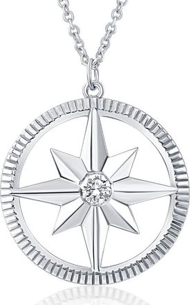 Pompeii3 Compass Diamond Solitaire Pendant 14k White Gold Womens Necklace