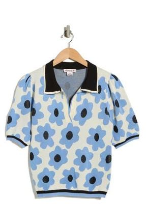 Nanette Lepore Flower Polo Sweater in Cream/Blue Multi at Nordstrom Rack, Size X-Large
