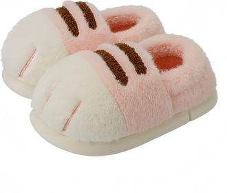 Generic Womens Cat Paw Slippers Cute Fuzzy Plush House Shoes Winter Warm Cozy Animal Paw Design Soft Furry Slip-On Non-Slip Indoor Bedroom Home Shoes,Pink Clo