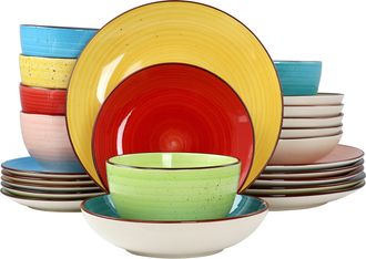 Elama Sebastian 24 Piece Double Bowl Stoneware Dinnerware Set in Assorted Colors