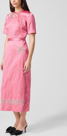Erdem Womens Satin belted midi dress with embroidered embellishments