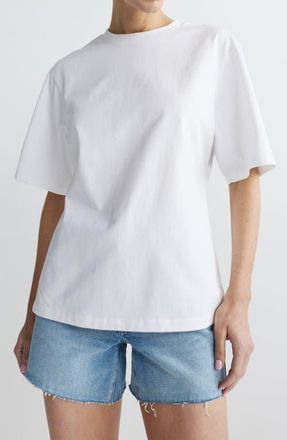 DL1961 Cotton Jersey Peplum Girlfriend T-Shirt in White at Nordstrom, Size Large