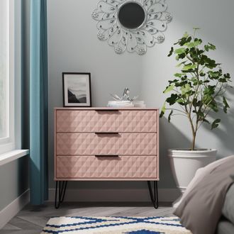 Lewis's Harlequin 3 Drawer Chest in Kobe Pink - Ready Assembled - Lewiss Home | TJ Hughes