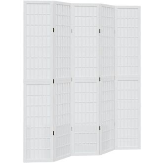 vidaXL Vidaxl - Biombo Separador De 5 Paneles Madera Maciza Paulownia Blanco