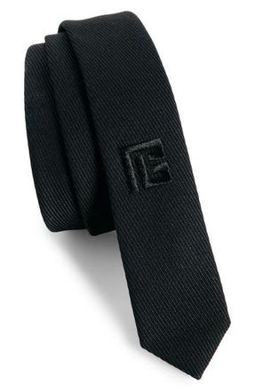 Balmain Logo Embroidered Wool Tie in Black at Nordstrom