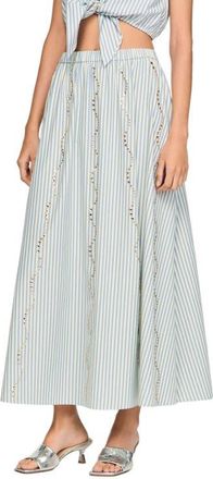 Sandro Rhinestone striped long skirt in Blue at Nordstrom, Size 38 Eu