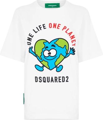 Dsquared2 Earth Logo T-shirt Korte Mouw Katoen - Dames - T-shirts - Wit - S - Katoen - Tops