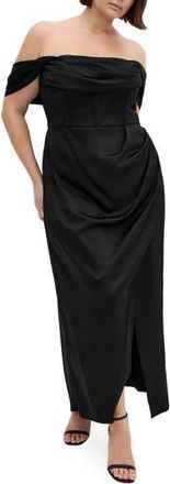 City Chic Forbidden Off the Shoulder Maxi Dress in Black at Nordstrom Rack, Size M/18W