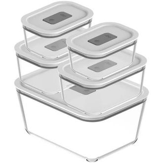 Ou Stackable Airtight Glass Food Storage Container Set with Microwave Valve and Leak Proof Lid, 10 Piece in Clear With White Lid at Nordstrom
