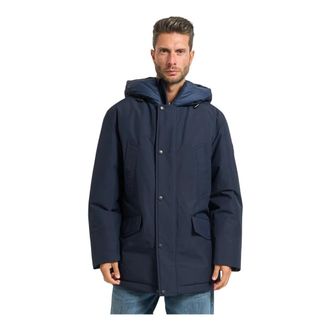 HUGO BOSS Winter Jackets, male, Blue, M, Blue Padded Jacket with Contrasting Collar