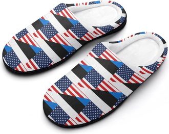 Generic U.S. And Estonia Flag Mens Slippers Memory Foam Winter Warm Sandals Slip On House Shoes Size 7-14