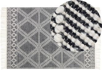 Beliani Beliani - Alfombra De Lana Gris Blanco Crema 160 X 230 Cm A Mano Geom&eacute;trico Borlas Toprakkale