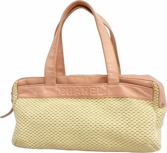 Chanel Beige Pink Canvas Leather Tote Bag (Pre-Owned)