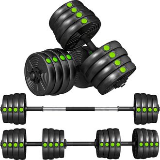 OEM Kit De Mancuernas 30kg 2 En 1 Con Barra De Pesas Mango Antideslizante Para Entrenamiento De Fuerza Negro Verde