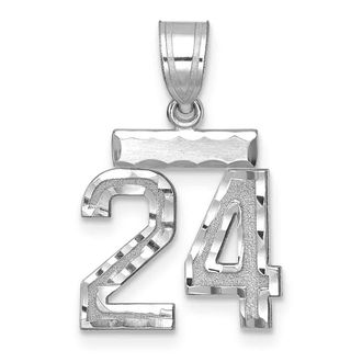 Diamond2Deal 14k White Gold Small Brushed Diamond-cut Number 24 Charm Pendant