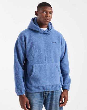 Levi's Felpa con cappuccio in pile borg blu medio con logo tono su tono