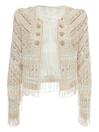 Zuhair Murad embellished fringed jacket - women - Silk/Polyamide - M - Neutrals