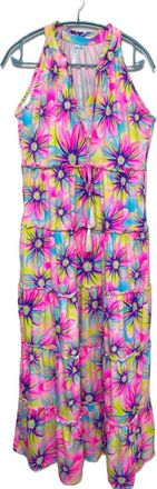 Beach Time Womens Ruffle Rows Bright Flower Print Sleeveless Dress In Multi Brights