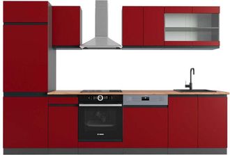 Vicco Mueble De Cocina R-line, Rojo/antracita, 300 Cm, Et Roble