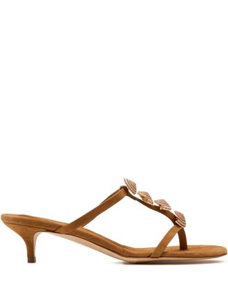 CHRISTOPHER ESBER shell-embellished kitten-heel sandals - women - Leather/Lamb Skin/Fabric - 38 - Brown