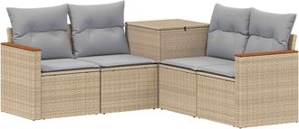 vidaXL Juego De Sof&aacute; 5 Uds. Beige Y Gris Claro Rat&aacute;n Sint&eacute;tico Y Acero Vidaxl