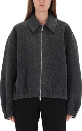 Helmut Lang Grey Solid Shirt Collar Jacket