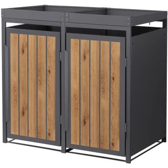 ML Design Ml-design 2x Cobertizos Para Ocultar Cubos De Basura 240l Roble Antracita Claro 132x80x124cm Acero Caseta Para Jard&iacute;n Contenedor Exterior Caja Con Tac
