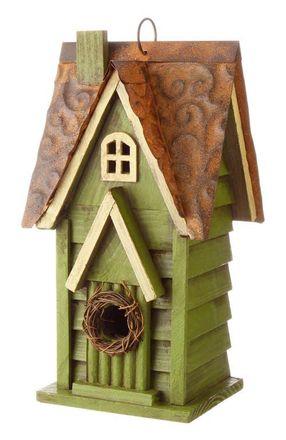 Glitzhome 12H Retro Distressed Painted Solid Wood Cottage Birdhouse in Green at Nordstrom, Size Medium