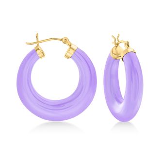 Ross-Simons Lavender Jade Hoop Earrings With 14kt Yellow Gold