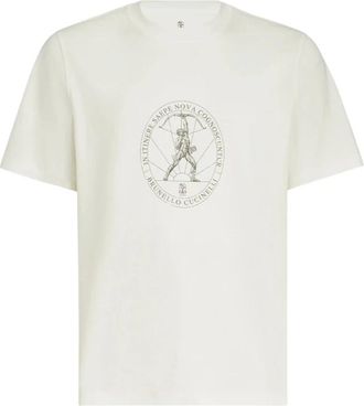 Brunello Cucinelli Katoenen Jersey T-shirt - Heren - T-shirts - Wit - S - Katoen - Tops