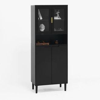 STILVORA Librer&iacute;a Alta Con 4 Puertas Y 2 Puertas De Vidrio, Estante Regulable, Estilo Moderno, En Mdf Lacado, Negro