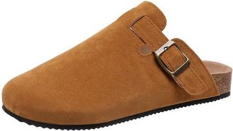 Generic Suede Clogs for Women Men, Leather Footbed Sandals, Arch Support Clogs and Mules, Adjustable Straps Brown