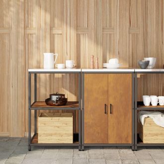 Berkfield Home Kitchen Storage Set with Shelf with Storage with Door Adjustable 2 pcs Rusty Weathering steel in Brown