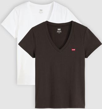 Levi's Camiseta de cuello de pico Perfect (paquete de 2) - Mujer - 2XS - Multicolor / 2 Pack V Neck White + & Caviar