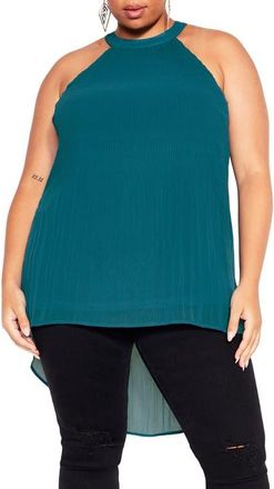 City Chic Kaya Pleated High-Low Top in Teal at Nordstrom, Size Xxl