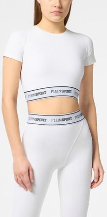 Plein Sport Fleece Cropped T-Shirt Women in White at Nordstrom, Size X-Small