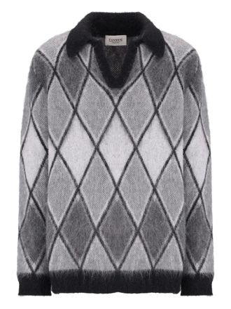 Laneus diamond-pattern knitted sweater - men - Nylon/Mohair - 50 - Grey