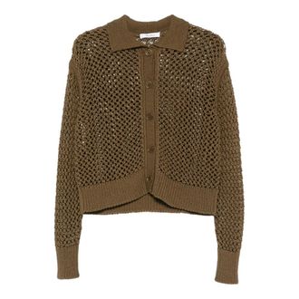 Max Mara C&aacute;rdigan de algod&oacute;n con cuello camisero y mangas ca&iacute;das - Knitwear - Mujer - Verde - L