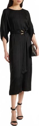 Velvet Laurel Puff Sleeve Midi Dress In Black