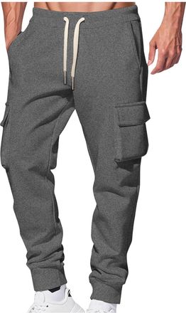Generic Cargo Joggers Men Tracksuit Bottoms with Pockets Autumn Winter Jogging Bottoms Solid Color Drawstring Sweatpants Casual Sports Thermal Warm Fleece Lin