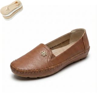 Generic Stylish Orthopedic Leather Shoes Womens Elegant Flats Soft Slip-On Walking Lightweight Casual Comfort Loafers for Daily Wear (Brown, Adult, Women, 7.5
