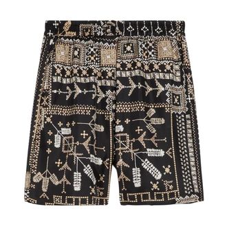 Momoni Casual Shorts, female, Multicolor, Size: L Shorts con elastico in vita in twill di seta stampata