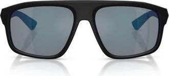 Prada 59mm Shield Sunglasses in Matte Black /Grey Blue/Red at Nordstrom
