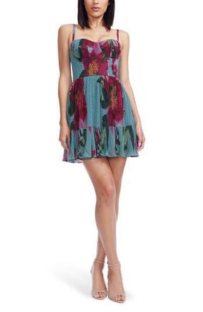 Dress The Population Marlow Metallic Floral Cocktail Minidress in Turquoise Multi at Nordstrom Rack, Size X-Small