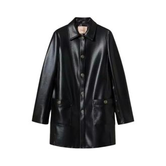 Twinset Single-Breasted Coats, female, Black, 2XS, Faux Nappa Leather Trench Coat
